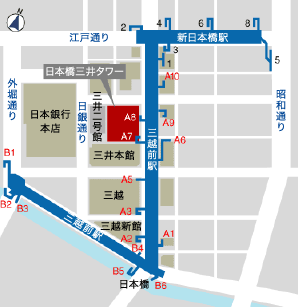 「三越前」駅地下出口マップ